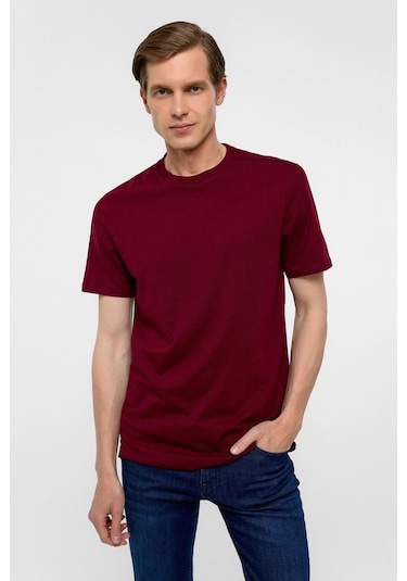 SÜVARİ Koyu Bordo Regular Düz Bisiklet Yaka Tişört-38577 Koyu Bordo