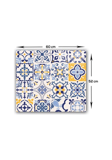 Decorita Mavi Çini Desen | Cam Ocak Arkası Koruyucu | 52cm x 60cm