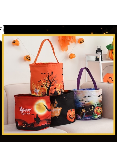 Hfambition Mor Renkli, 3 Işık Modlu Halloween Led Aydınlatmalı Kumaş Çanta - Taşınabilir Ve Eğlenceli Mor