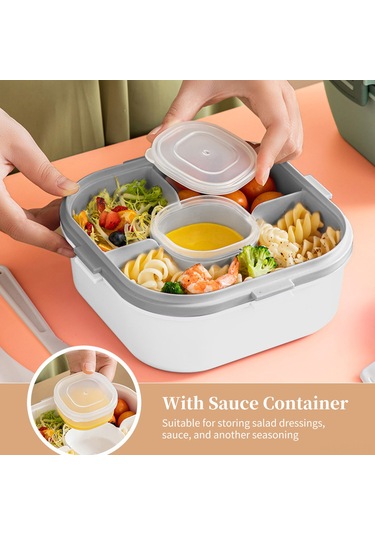 Qingmipy 4 Bölmeli Çift Katmanlı Salata Saklama Kabı, Soslu Seyahat Ve Okul İçin Pratik Yemek Taşıma Çözümü Mavi