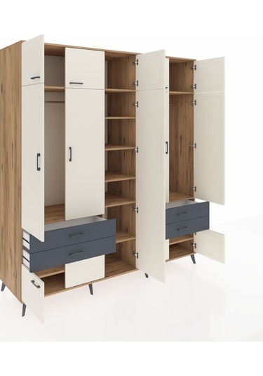 Kronos Dolap 12 Raflı 4 Çekmeceli 2 Askılı 220x59x243 Çam-aytaşı/antrasit Aytası/antrasıt