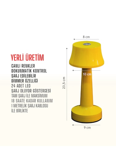 Zenlight Metal Dokunmatik Şarjlı Masa Lambası 320-2 Sarı
