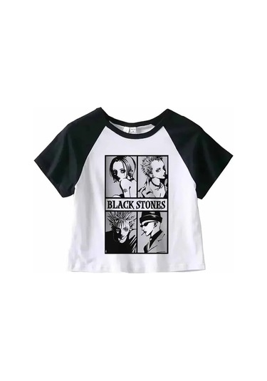 Snapbuy Nana Japon Anime Yazlık Kısa Kollu T-shirt - Kadın Harajuku Kalp Grafik Tişörterkek Black