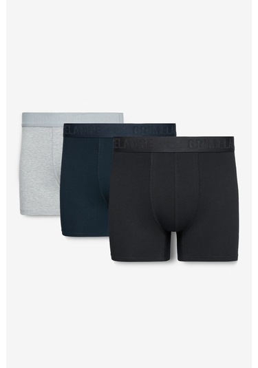 PETRUS  Erkek 3'lü Paket Pamuklu Likralı Esnek Kumaş Siyah / Lacivert / Grimelanj Boxer