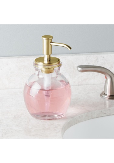 Yuvarlak Cam Sıvı Sabunluk Sarı Pirinc Pompalı 10x10x16cm 424ml