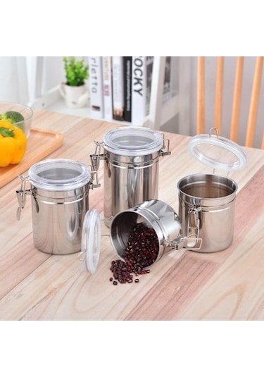 1 Adet Depolama Şişeleri Paslanmaz Çelik Mühürlü Teneke Kutu Kahve Unu Şeker Konteyner Tutucu Ev St 10x16 Cm