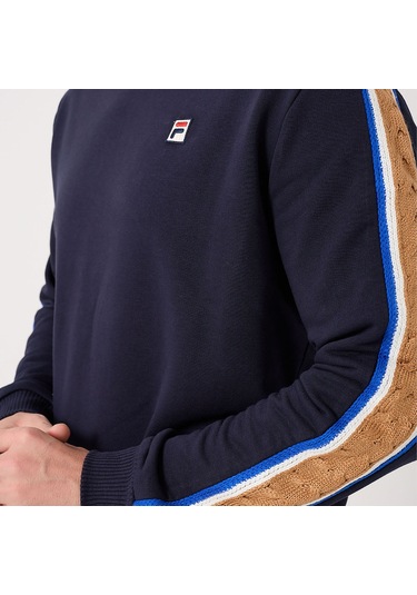 Lacivert Fila Erkek Bisiklet Yaka Sweatshirt Braid Detail Tm411156 Lacivert