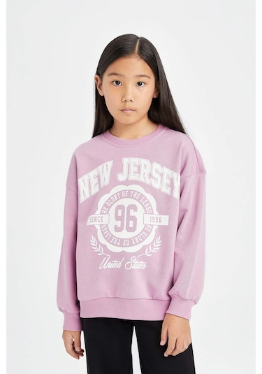 DeFacto Kız Çocuk Relax Fit Bisiklet Yaka Baskılı Sweatshirt D6494A8NSPR61