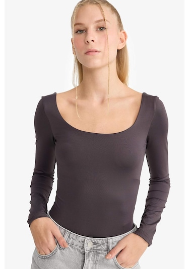 Defacto Coool U Yaka Uzun Kollu Çıtçıtlı Bodysuit F8042ax25aubn549 Kahve