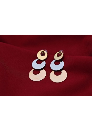 Tükkan Accessories Özel Seri Gold/gümüş/rose Üç Renk Daire Figür Çelik Küpe-clkkp5
