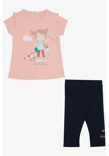 Breeze Kız Çocuk Kapri Taytlı Takım Çifti Kız Baskılı 1-4 Yaş, Somon-somon Somon