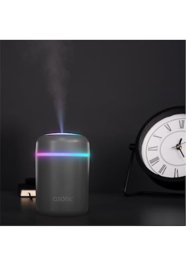 Asonic Hn21 Matte Gri 2w 300ml Kapasiteli 4 Saat Çalışabilir Rgb Mini Oda Nemlendirici
