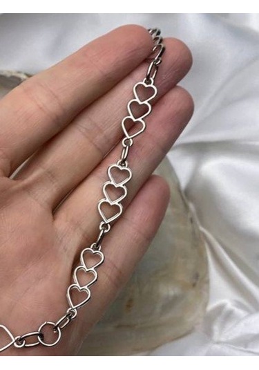 Aşkın Zinciri Gümüş Kaplama Kalp Zincirli Kolye Çok REnkli