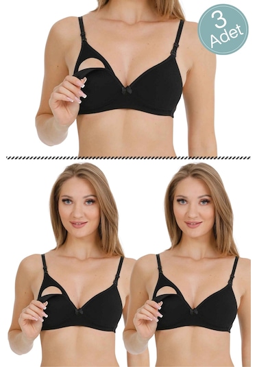 Parlingerie Kaplı Emzirme Sütyeni Siyah 3'lü