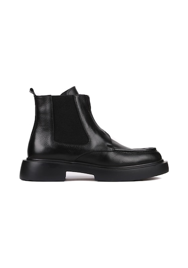 Shoetyle - Siyah Deri Fermuarlı Erkek Bot 250-085-1077 Siyah