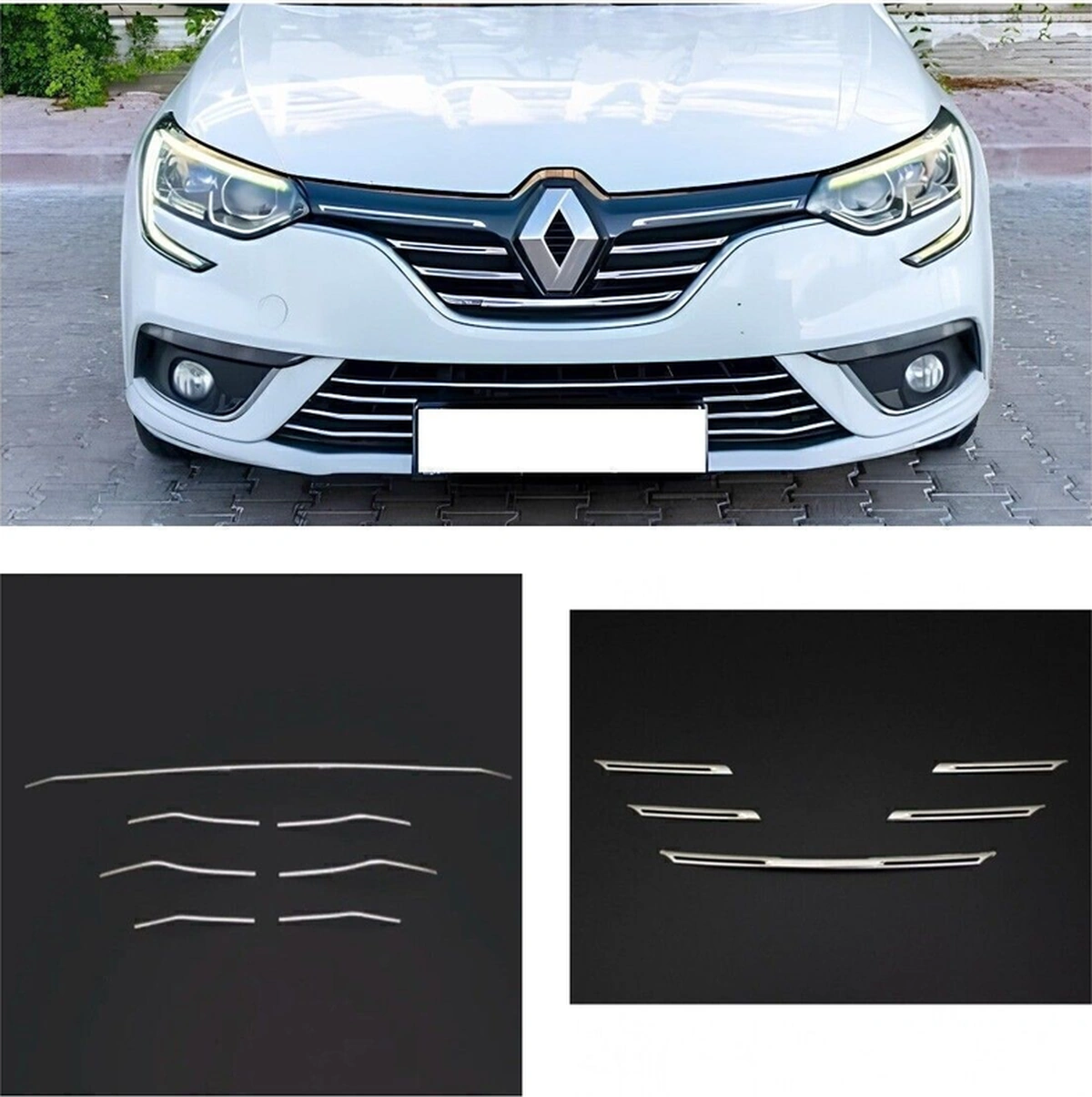 Ueskrom Renault Megane 4 Krom Ön Panjur Ve Ön Tampon Çıtası Set 2016-2020