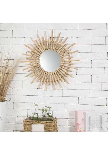 Pazly Yapımı Suntek Sunburst Rattan Modern Magideal M El Duvar Doğal Ayna Asılı Tc Bej