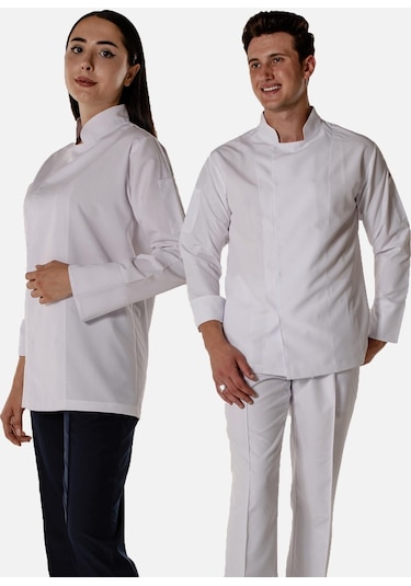 Beyaz Aşçı Ve Mutfak Şef Ceketi Gizli Çıtçıtlı-beyaz