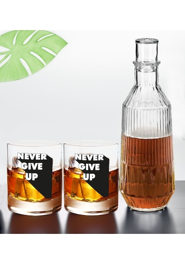 Bk Gift Dtf Motto Tasarımlı İkili Viski Kadehi Ve Karaf Seti-3, Arkadaşa Hediye, Sevgiliye Hediye Kobitmeyencom30436 Bk Gift