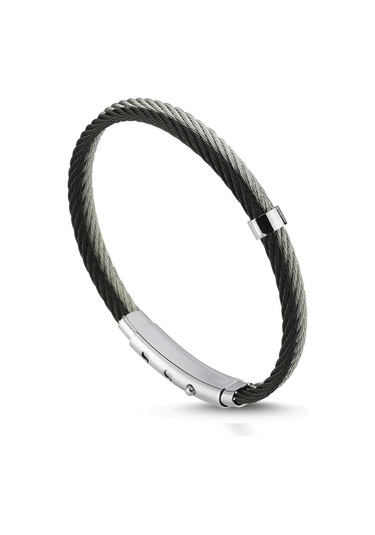 Ars125 Erkek Deri Çelik Bileklik Siyah