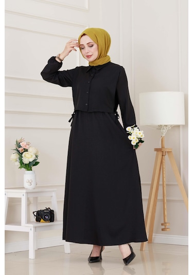 Yanları Bağlamalı Elbiseli Takım-siyah-5020 Siyah