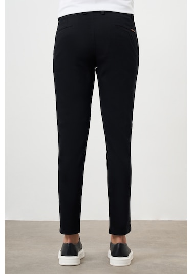 Morven Erkek Siyah Yazlık Pileli Slim Fit Chino Pantolon Siyah