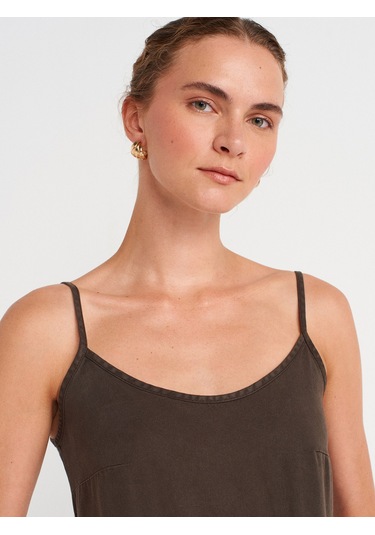 Dilvin 90572 Alt Bölümü Büzgülü Kısa Denim Elbise-kahve Kahve