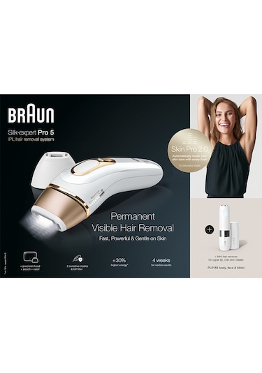 Braun Silk Expert Pro 5 PL5159 2 Başlıklı Yeni Nesil IPL Epilasyon Cihazı + FS1000 + Tasarım Çanta