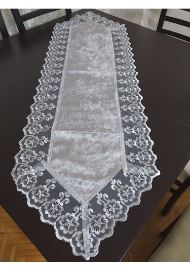 Runner Dantel Kenar Kadife Kumaş