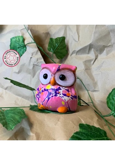 Uretti - Şebnem 6913 - 0053 El Yapımı Ebrulu Seramik Minik Baykuş Biblo - Pembe