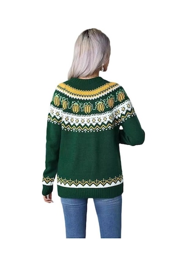 Tongxida Kış Kadın Cadılar Bayramı Kazak Büyük Beden Bisiklet Yaka Tatil Kazağı Yeşil Yeşil