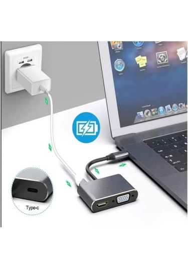Speeduf Type-c 4 In 1 4k Hdmı Vga Usb 3.0 Type-c Şarj Girişli