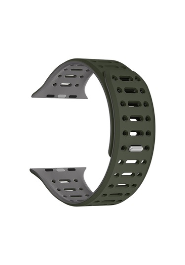 Mobilefix Watch 38mm Uyumlu Krd-124 Silikon Kordon Strap Kayış-koyu Yeşil-gri