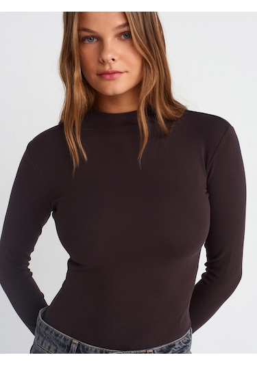 Dilvin 31433 Yarım Balıkçı Yaka Top-koyu Kahve Koyu Kahve