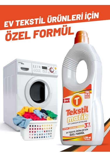 Tekstilmatik Ev Tekstili 3'ü 1 Arada Sıvı Vegan Çamaşır Deterjanı 1200 ML