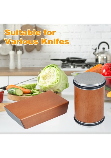 Padalink Ahşap Ve Metal Bileşenli Mutfak Bıçak Taslağı - 15 Ve 20 Açıyla Taşlama - 2 Adet Taşlama Bloku 400, 1000 - Manyetik Tabanlı - Kahverengi