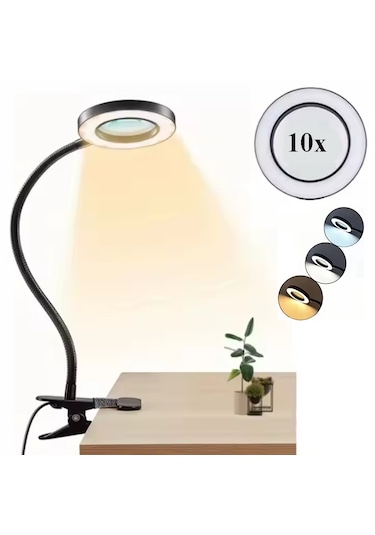 C48 Güçlü Ledli Büyüteçli Çalışma Lambası 3 Farklı Işık Rengi Usb