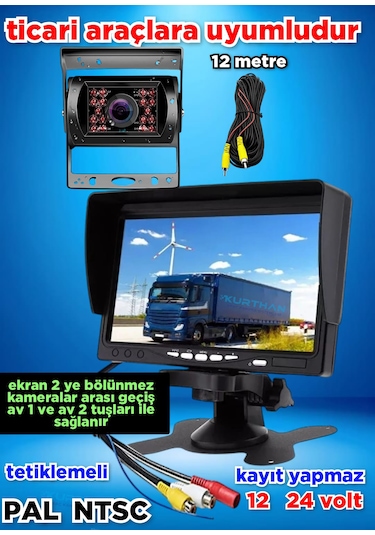 1 Adet Metal Kasa Kamera Ve 7 İnç Ekran Kayıt Yapmaz 12 24 Volt