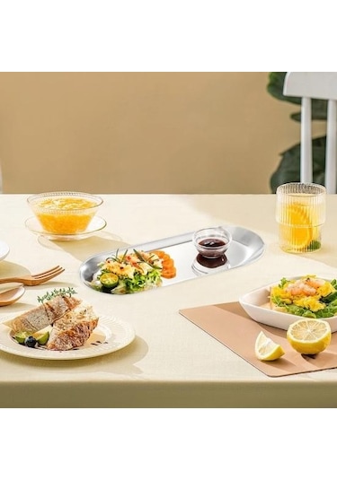 Gümüş Paslanmaz Çelik Barbekü Plaka Ayna Parlatıcı Gıda Sınıfı Bulaşık Makinesinde Yıkanabilir Çok Fonksiyonlu Aperatif Tatlı Sebze Yemek Servis M