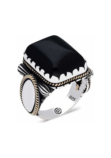 ​Gümüş Siyah Oniks Zirkon Taşlı Kare Erkek - 556659483