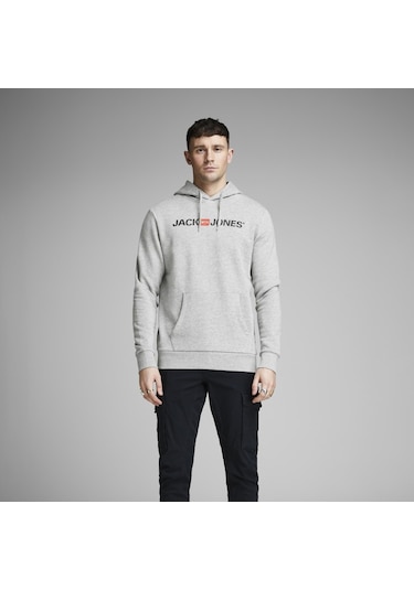 Jack Jones Sweat Hood Corp Old Logo 12137054-Lgm (385455094) Açık Gri