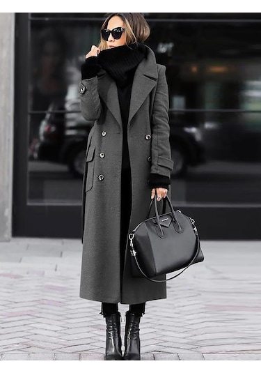Kadın Sonbahar Ve Kış Yün Palto Siyah