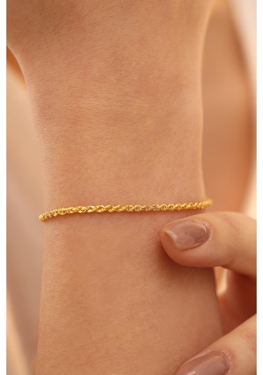 14 Ayar Altın Orta Kalın Halat Zincir Bileklik Sarı Altın