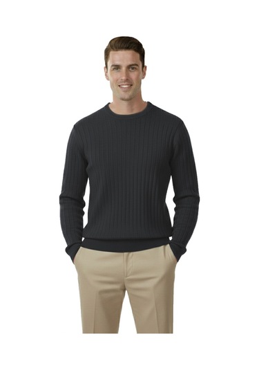 Deepsea Erkek Füme Rahat Kalıp Çizgi Dokulu Triko Kazak Şık & Modern Tasarım 2605432 Füme