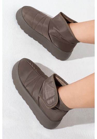 Kalın Poli Taban İçi Kürklü Cırtlı Kadın Vizon Bot Tbals035 Vizon