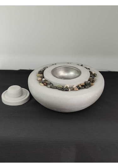 Dekoratif Masa Üstü Yuvarlak Ateş Çukuru Taş Şömine-500 Ml Yakıt Hediyeli - Beton