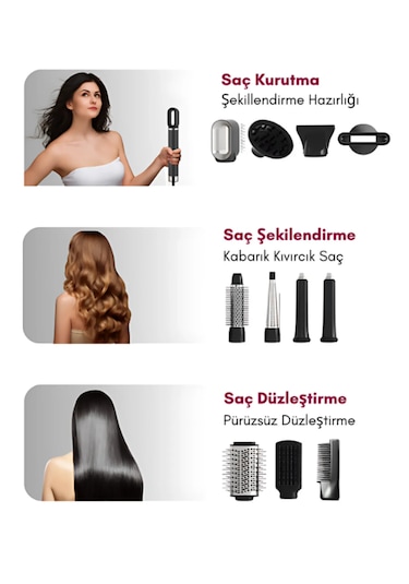 11 Başlık Multi Styler Hava Üflemeli Saç Şekillendirme Kurutma Ço