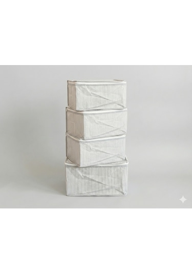 4'lü Gri Çizgili Çorap Hurcu Çok Amaçlı Dolap Içi Ve Çekmece Içi Düzenleyici 29x24x17 Cm Gri - Beyaz