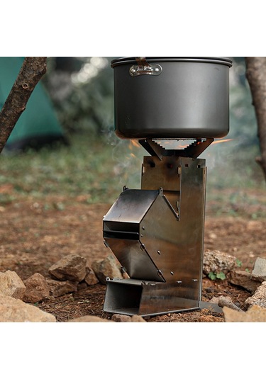 Padalink Kamp Ateşi İçin Taşınabilir Çelik Roket Sobası - S Boy Gümüş