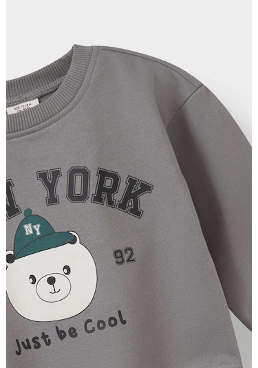 Defacto Erkek Bebek 2li Takım Baskılı Sweatshirt Eşofman Altı E8994a525augr454 Gri